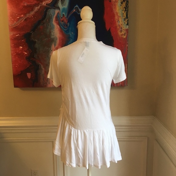 J CREW White Classic Crew Neck Soft Gathered Ruffle T Shirt - Picture 5 of 7